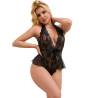 Body Halter Encaje Negro con Volante Subblime S/M, con otra modelo, con la mano en la cadera