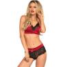 Conjunto Leg Avenue rojo y negro con bralette de encaje, otra toma de frente
