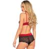 Conjunto Leg Avenue rojo y negro con braguita de encaje, de espaldas