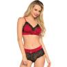 Bralette y braguita Leg Avenue de satén rojo con encaje negro, de frente