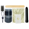 Piezas del kit Cloneboy con vibrador: tubo, vibrador, funda y anillo de lazo
