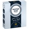 Caja de tres preservativos Mister Size talla M con anchura nominal de 53 mm
