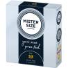 Envase Mister Size 53 mm con información de la talla y tres unidades