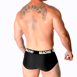 Slip Macho MS30NG negro, modelo de espaldas, de torso a cadera