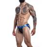 Jockstrap Cut4men Desire azul efecto cuero, modelo de frente
