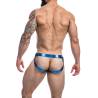 Jockstrap Cut4men Desire azul efecto cuero, modelo de espaldas