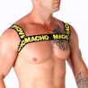 Arnés doble Macho amarillo, modelo en tres cuartos