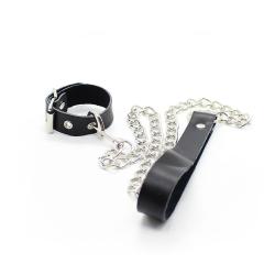 Ohmama fetish - collar para pene y correa piel con cadena metalica