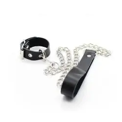 Ohmama fetish - collar para pene y correa piel con cadena metalica