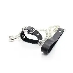 Ohmama fetish - collar para pene y correa piel con cadena metalica