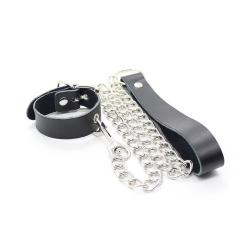 Ohmama fetish - collar para pene y correa piel con cadena metalica