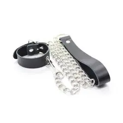 Ohmama fetish - collar para pene y correa piel con cadena metalica