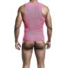 Body transparente MOB rosa para hombre, modelo de espaldas, toma del torso