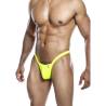 Tanga MOB amarillo flúor para hombre con tiras en V, modelo en ángulo