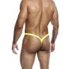 Tanga MOB amarillo flúor para hombre con tiras en V, modelo de espaldas