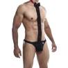 Tanga esmoquin MOB Tuxedo de encaje con pajarita, modelo de lado