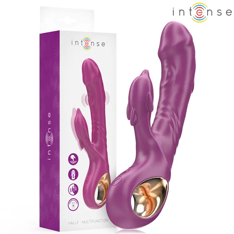 Intense - halle vibrador multifunción con lengua estimuladora en forma de delfín morado