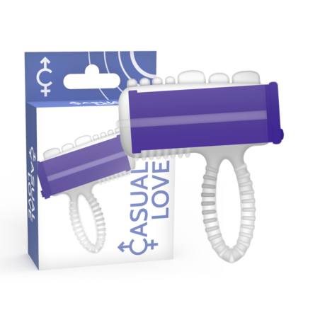 Vibrador de lengua Casual Ring lila junto a su caja
