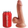 King Cock Plus 6,5 pulgadas con testículos caramelo junto a una lata