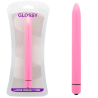 Vibrador Glossy Slim rosa intenso junto a su blíster