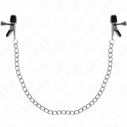 Kink - pinzas para pezones planas negro con cadena plateado 34 cm