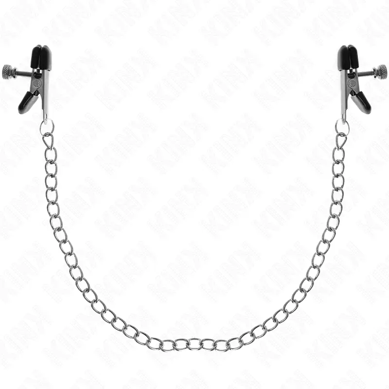 Kink - pinzas para pezones planas negro con cadena plateado 34 cm Kink - pinzas para pezones planas negro con cadena plateado 34 cm