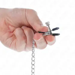 Kink - pinzas para pezones planas negro con cadena plateado 34 cm Kink - pinzas para pezones planas negro con cadena plateado 34 cm