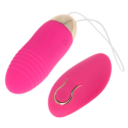 Huevo vibrador Ohmama con mando rosa, vista de lado con el mando