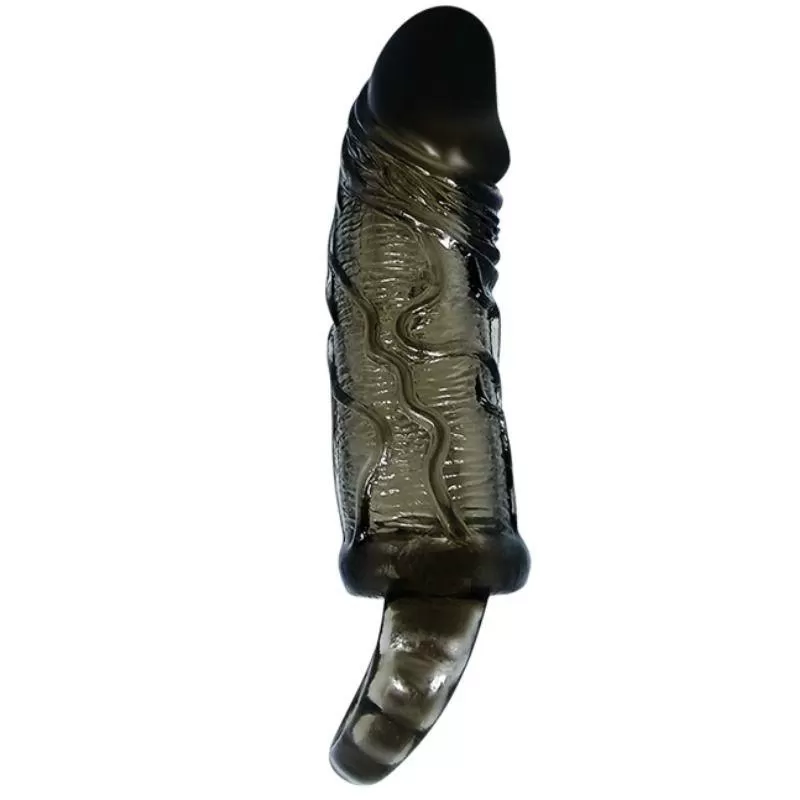 Baile funda extensora pene con strap para testiculos negro 13.5 cm