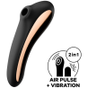 Satisfyer Dual Kiss negro con gráfico de presión y vibración