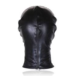 Capucha Ohmama Fetish con la boca cubierta, vista trasera con cremallera