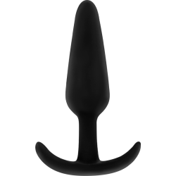 Plug anal Ohmama con asa pequeño, negro de silicona, de frente en vertical