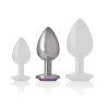 Plug Intense con joya violeta talla M, comparado con las otras dos tallas