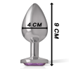 Plug anal Intense de metal con joya violeta, talla L, con medidas de 9 cm de alto y 4 cm de ancho