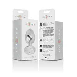 Intense - plug anal metal aluminio con cristal plata talla s