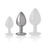 Plug de metal Intense con cristal plata, comparación de las tres tallas, resaltada la M