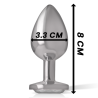 Plug de metal Intense con cristal plata, talla M (8 cm), medidas