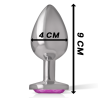 Plug Intense con joya rosa talla L, esquema con 9 cm de largo y 4 cm de ancho
