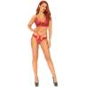Set rojo de sujetador y tanga de tiras Leg Avenue, cuerpo entero