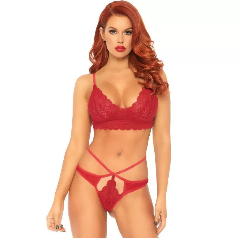 Leg avenue - set 2 piezas con tanga doble tiranta m/l rojo