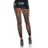 Mallas sin pie de encaje de leopardo Leg Avenue, de espaldas con minifalda