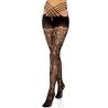 Panty de encaje con tiras abierto Leg Avenue, de frente con tacones