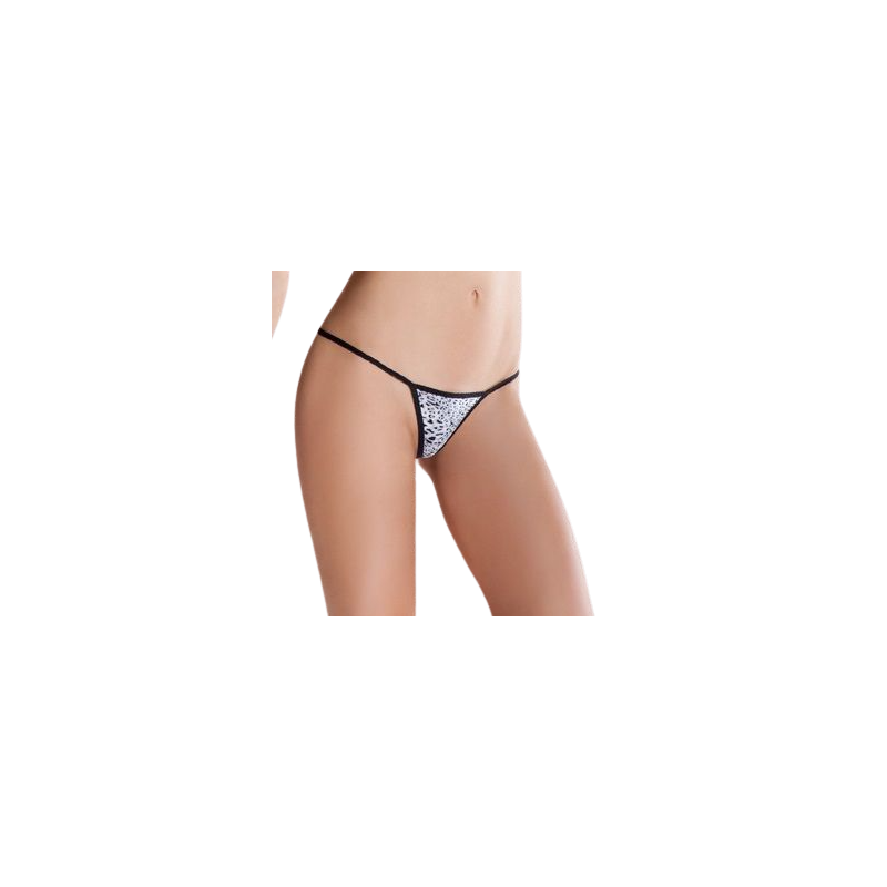 Passion tanga de hilo blanco con estampado animal, detalle del tanga de hilo con estampado animal
