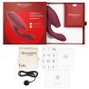 Womanizer DUO 2 burdeos con su caja, bolsa de algodón, cable de carga y guías
