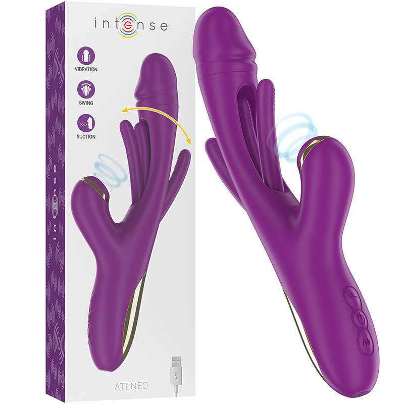 Intense - ateneo vibrador multifunción recargable 7 vibraciones con lengua oscilante y ondas estimuladoras morado - - 1