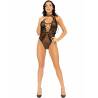 Body halter Leg Avenue negro con abertura en el escote