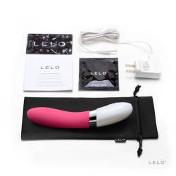 Contenido del LELO LIV 2 fucsia: vibrador, cargador, bolsita e instrucciones