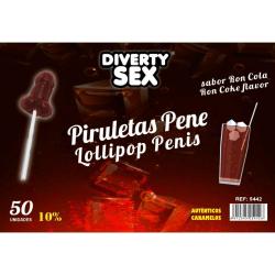 Diablo goloso - 50 piruletas pene ron cola 10% alcohol