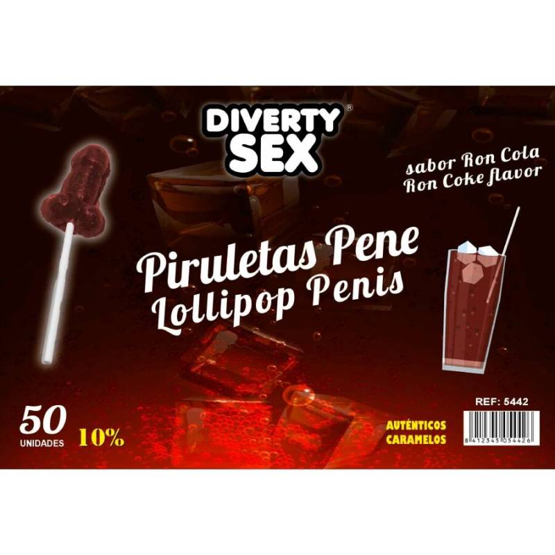 Diablo goloso - 50 piruletas pene ron cola 10% alcohol - 1