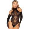 Leg avenue - 89363 set body espalda abierta + guantes extra largos negro - talla única - 1